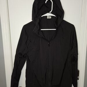 PINK Victoria's Secret Black Rain Jacket Windbreaker With Zip Away Hood